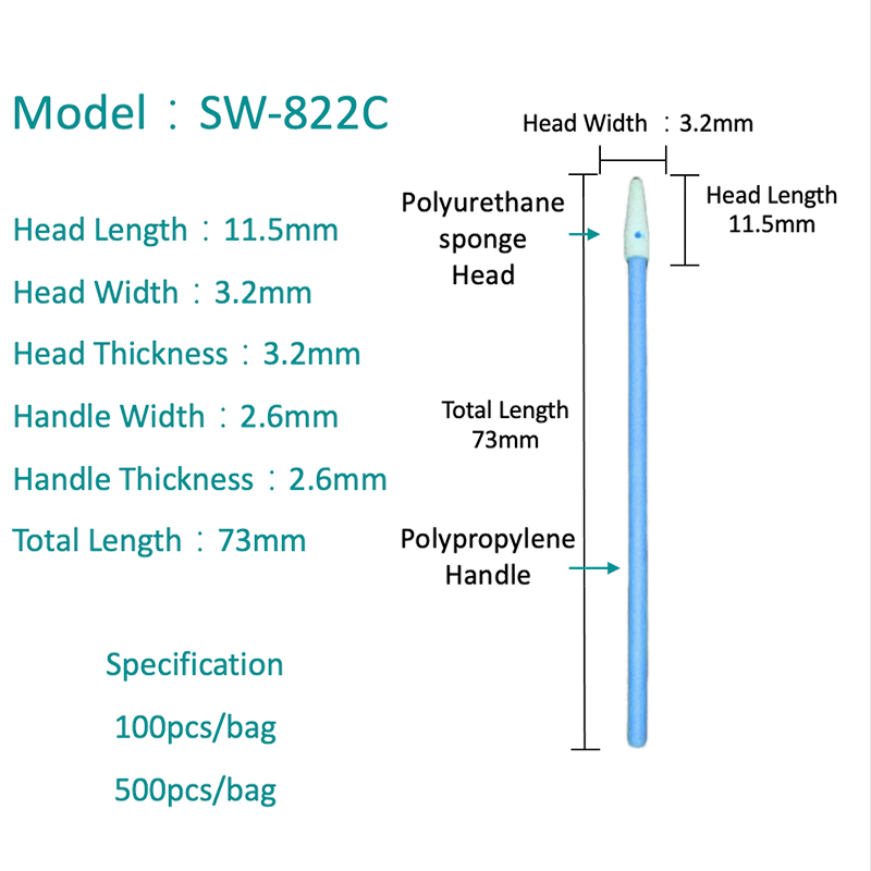 SW-822C Pointed Foam Cleanroom Swab